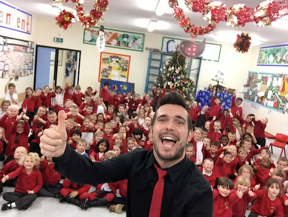 steve sausage performs at a school party
